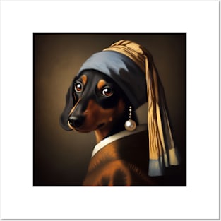 dachshund with a Pearl Earring Posters and Art